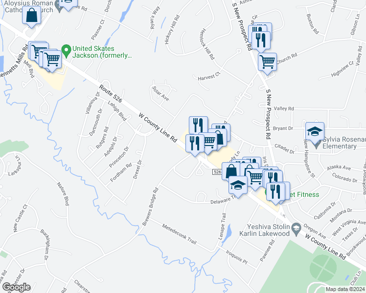 map of restaurants, bars, coffee shops, grocery stores, and more near 416 West County Line Road in Jackson