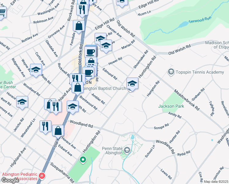 map of restaurants, bars, coffee shops, grocery stores, and more near 1824 London Road in Abington