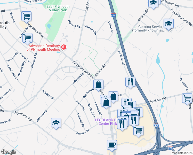 map of restaurants, bars, coffee shops, grocery stores, and more near 2900 Walton Road in Plymouth Meeting
