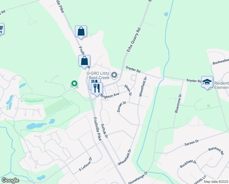 map of restaurants, bars, coffee shops, grocery stores, and more near 1059 Kent Gdn in Lititz