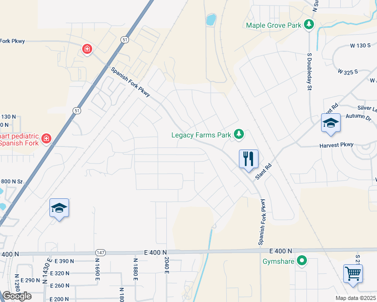 map of restaurants, bars, coffee shops, grocery stores, and more near 2148 East 970 North in Spanish Fork
