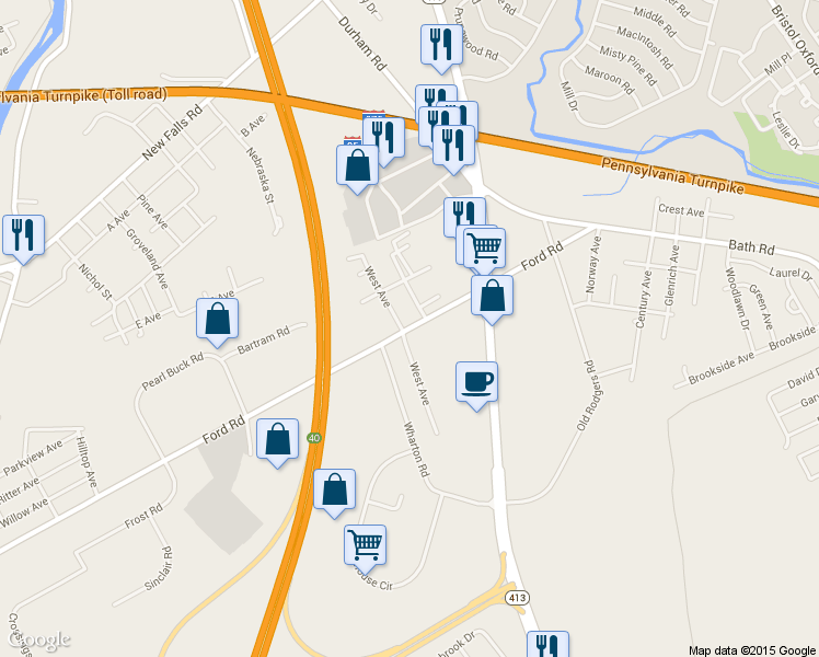 map of restaurants, bars, coffee shops, grocery stores, and more near 3000 Ford Road in Bristol