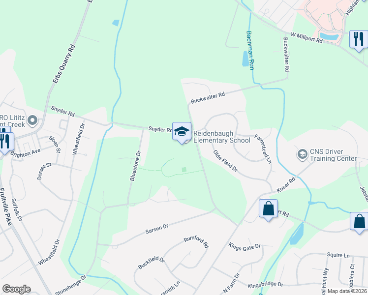 map of restaurants, bars, coffee shops, grocery stores, and more near 1001 Buckwalter Rd in Lititz