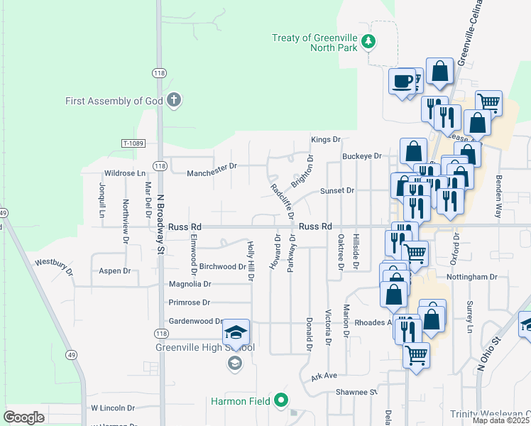map of restaurants, bars, coffee shops, grocery stores, and more near 111 Fairfax Court in Greenville