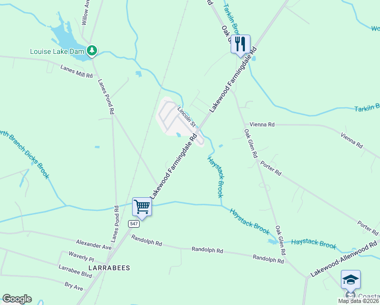 map of restaurants, bars, coffee shops, grocery stores, and more near 1098 County Route 547 in Howell Township