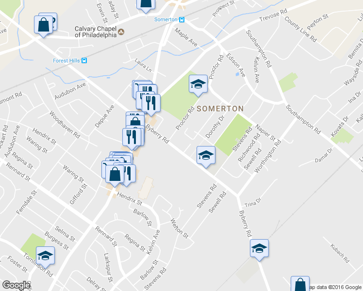 map of restaurants, bars, coffee shops, grocery stores, and more near 751 Byberry Road in Philadelphia