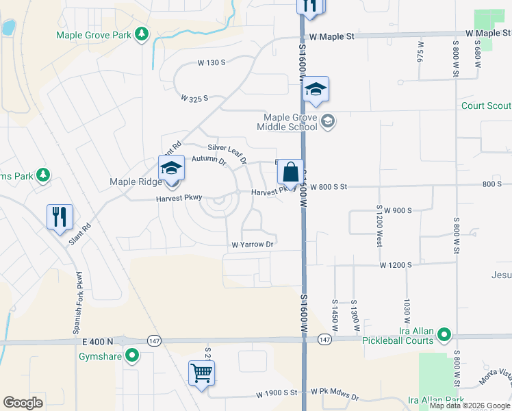 map of restaurants, bars, coffee shops, grocery stores, and more near 889 S Sego Lily Way in Mapleton