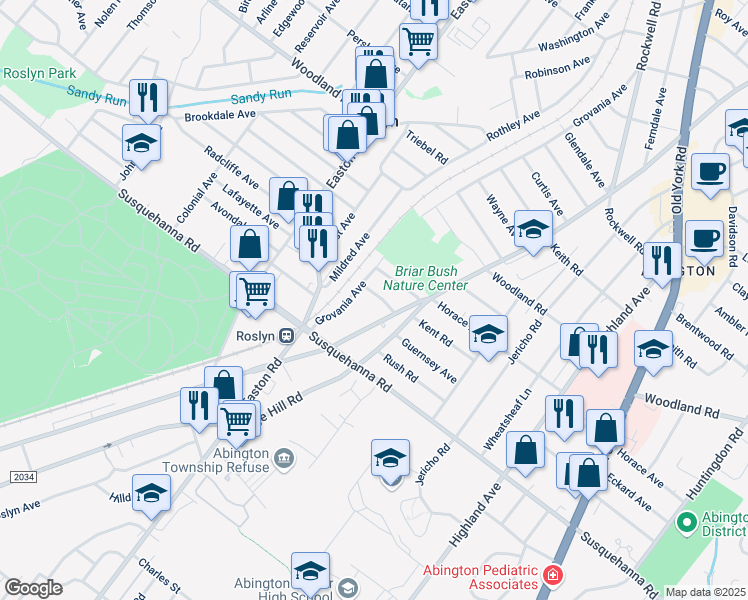map of restaurants, bars, coffee shops, grocery stores, and more near 2228 Albright Avenue in Roslyn