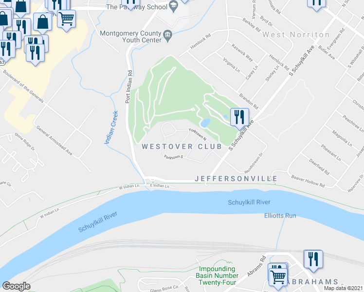 map of restaurants, bars, coffee shops, grocery stores, and more near 536 Canterbury Road in Eagleville