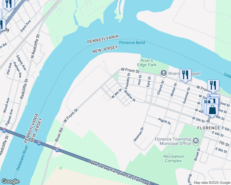 map of restaurants, bars, coffee shops, grocery stores, and more near 1019 West 4th Street in Florence
