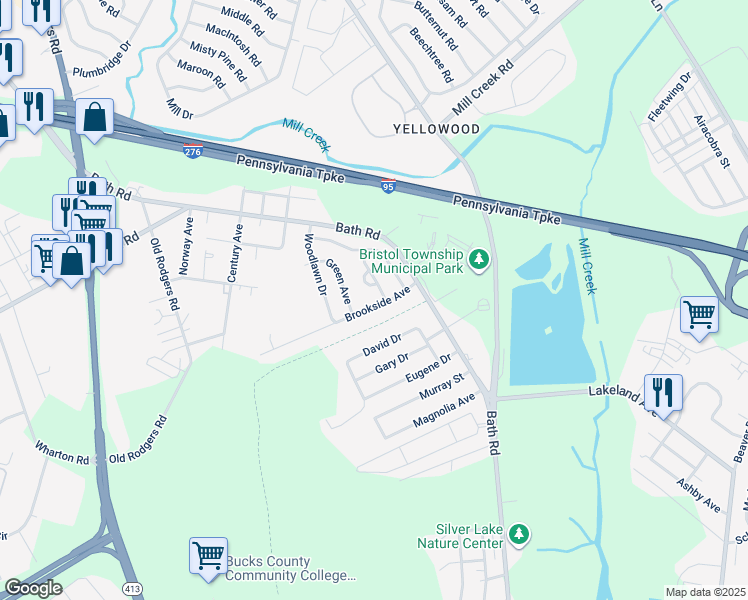 map of restaurants, bars, coffee shops, grocery stores, and more near 4615 Brookside Avenue in Bristol