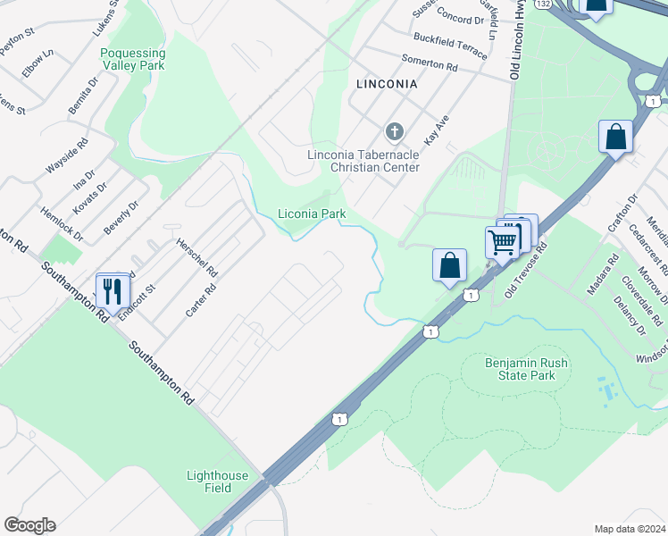 map of restaurants, bars, coffee shops, grocery stores, and more near 15158 Sunflower Drive in Philadelphia