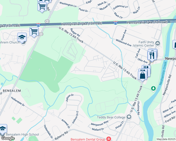 map of restaurants, bars, coffee shops, grocery stores, and more near 024 Galaxy Drive in Bensalem