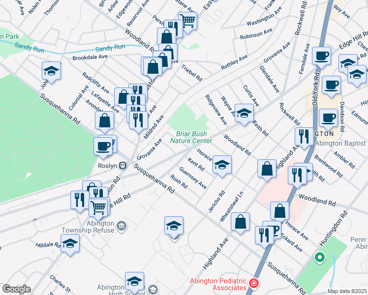 map of restaurants, bars, coffee shops, grocery stores, and more near 2202 Hillthorpe Avenue in Abington