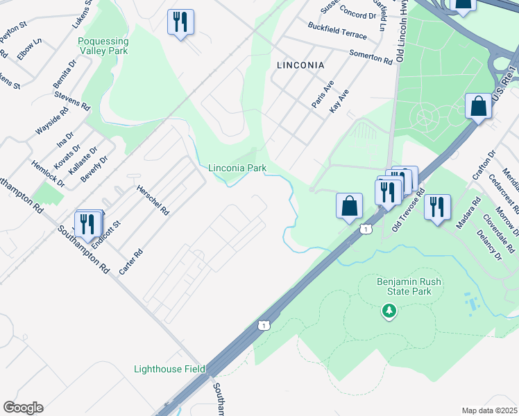 map of restaurants, bars, coffee shops, grocery stores, and more near 15158 Sunflower Drive in Philadelphia