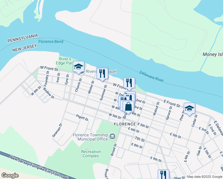 map of restaurants, bars, coffee shops, grocery stores, and more near 225 West 2nd Street in Florence
