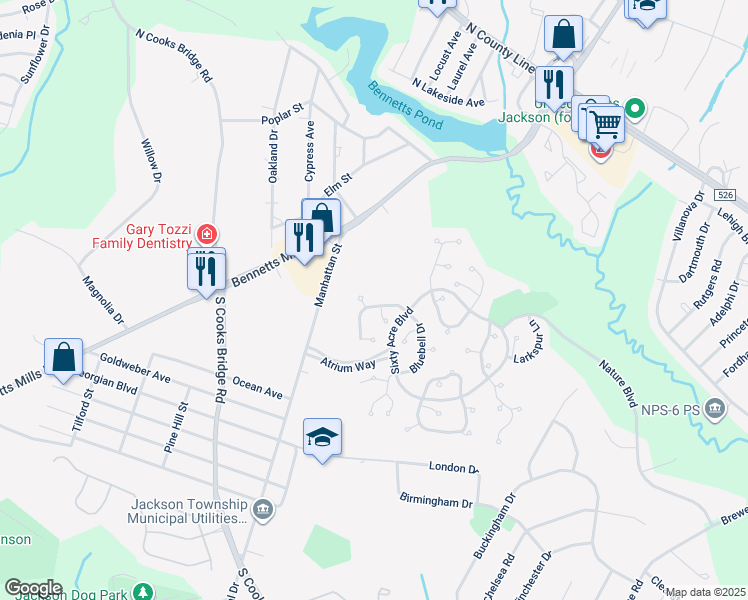map of restaurants, bars, coffee shops, grocery stores, and more near 310 Sage Court in Jackson