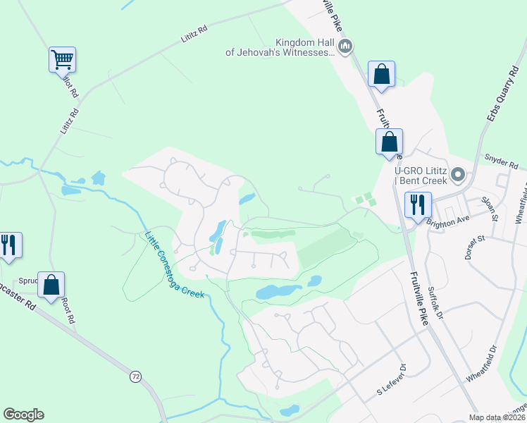 map of restaurants, bars, coffee shops, grocery stores, and more near 602 Willow Green in Lititz