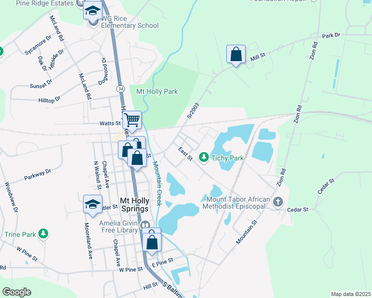 map of restaurants, bars, coffee shops, grocery stores, and more near 13 East Street in Mount Holly Springs