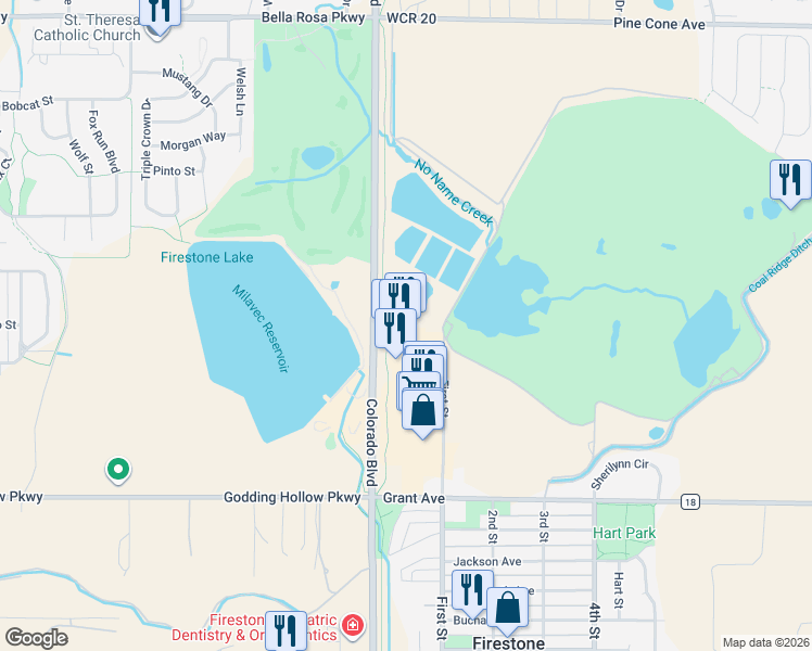 map of restaurants, bars, coffee shops, grocery stores, and more near 8342 Colorado Boulevard in Longmont