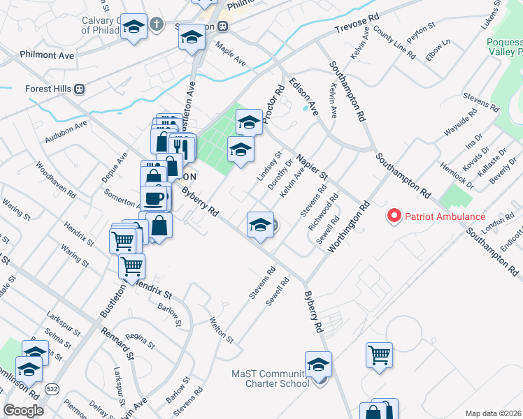 map of restaurants, bars, coffee shops, grocery stores, and more near 13020 Kelvin Avenue in Philadelphia