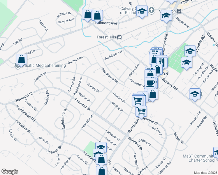 map of restaurants, bars, coffee shops, grocery stores, and more near 435 Hendrix Street in Philadelphia