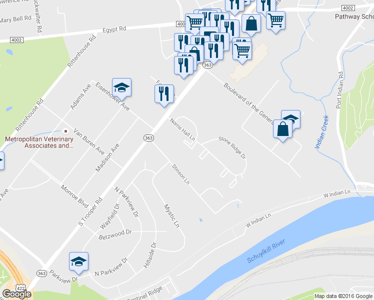 map of restaurants, bars, coffee shops, grocery stores, and more near in West Norriton