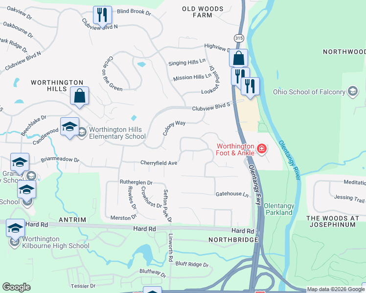 map of restaurants, bars, coffee shops, grocery stores, and more near 880 Pipestone Drive in Columbus