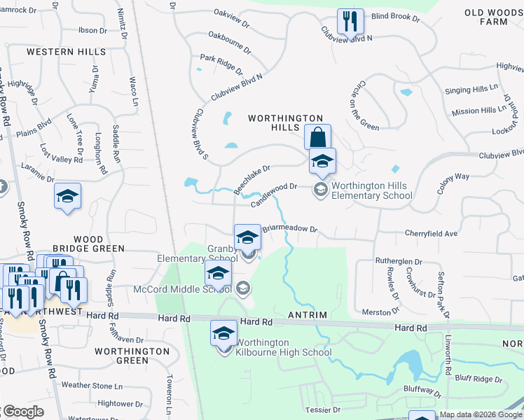 map of restaurants, bars, coffee shops, grocery stores, and more near 1369 Candlewood Drive in Columbus