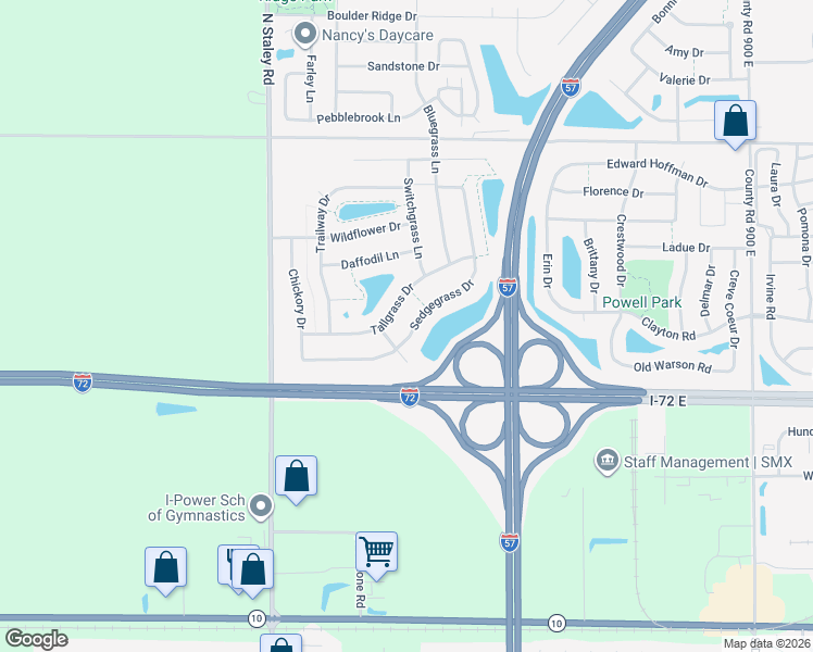 map of restaurants, bars, coffee shops, grocery stores, and more near 707 Sedgegrass Drive in Champaign