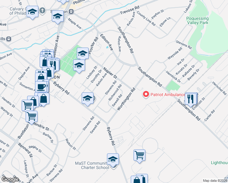 map of restaurants, bars, coffee shops, grocery stores, and more near 13036 Richwood Road in Philadelphia