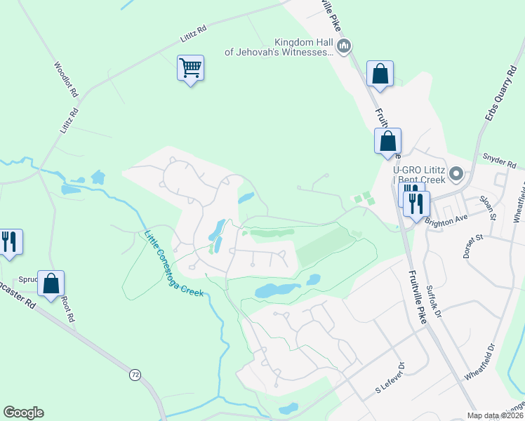 map of restaurants, bars, coffee shops, grocery stores, and more near 602 Willow Green in Lititz
