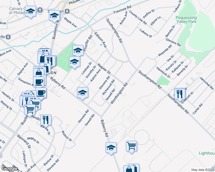 map of restaurants, bars, coffee shops, grocery stores, and more near 13036 Richwood Road in Philadelphia