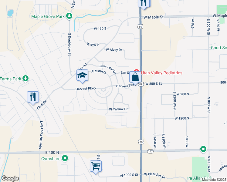 map of restaurants, bars, coffee shops, grocery stores, and more near 879 South Crescent Drive in Mapleton