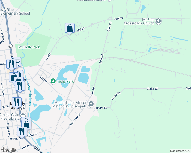 map of restaurants, bars, coffee shops, grocery stores, and more near 213 Zion Road in Mount Holly Springs
