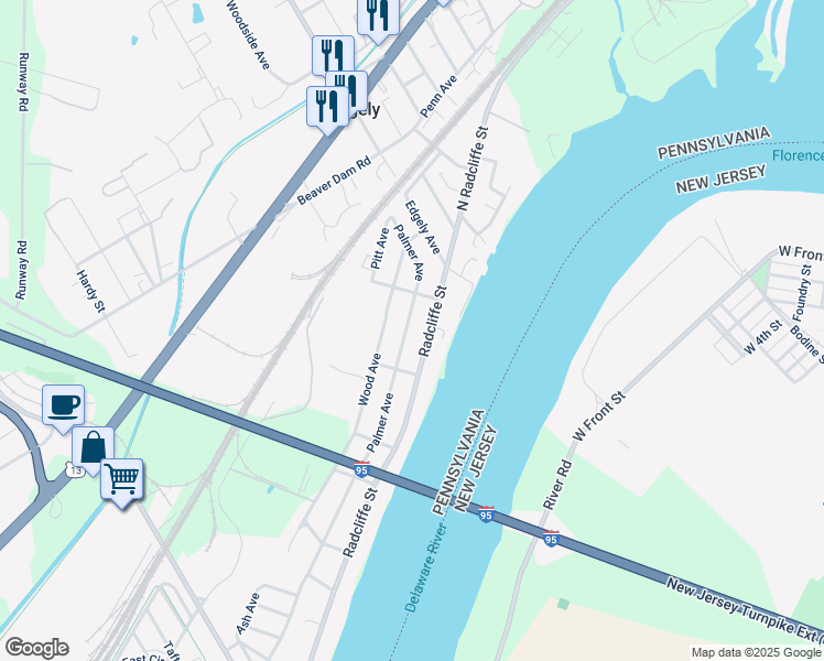 map of restaurants, bars, coffee shops, grocery stores, and more near 2516 Palmer Avenue in Bristol