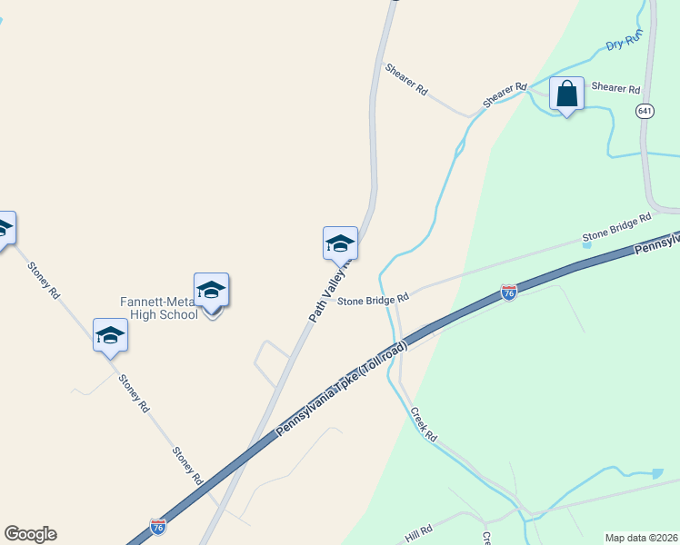 map of restaurants, bars, coffee shops, grocery stores, and more near 15106 Path Valley Rd in Franklin