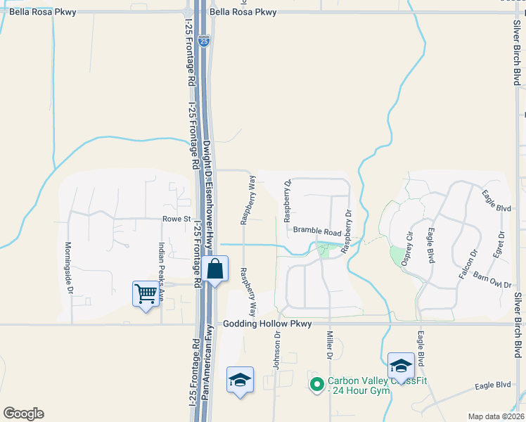 map of restaurants, bars, coffee shops, grocery stores, and more near 8360 Raspberry Drive in Longmont