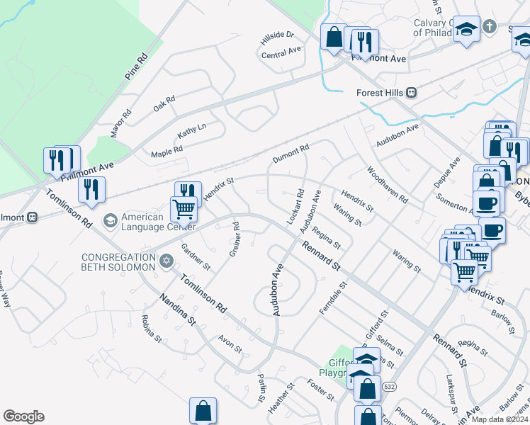 map of restaurants, bars, coffee shops, grocery stores, and more near 169 Rennard Street in Philadelphia