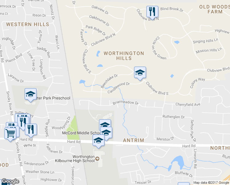 map of restaurants, bars, coffee shops, grocery stores, and more near 1369 Candlewood Drive in Columbus