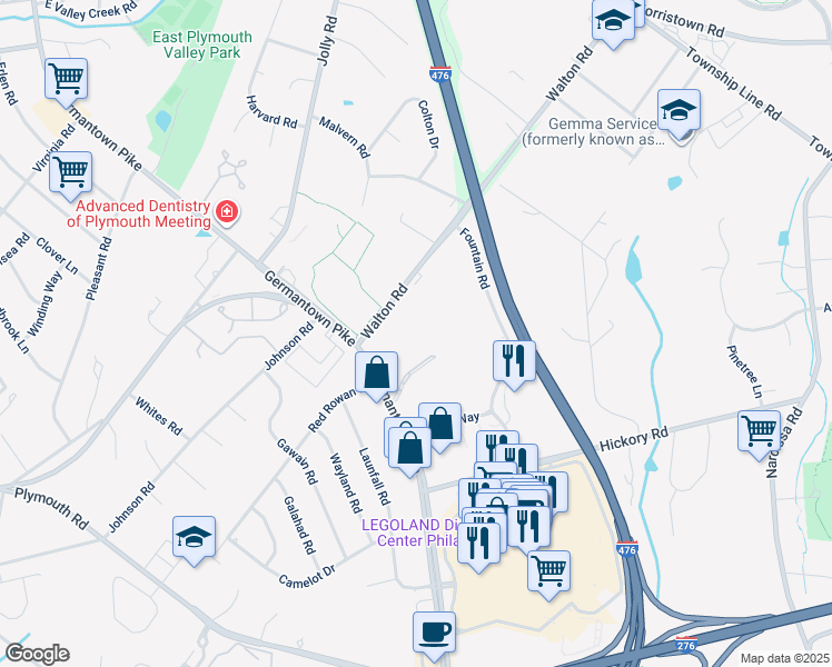 map of restaurants, bars, coffee shops, grocery stores, and more near 666 West Germantown Pike in Plymouth Meeting