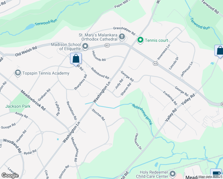map of restaurants, bars, coffee shops, grocery stores, and more near 1234 Herbert Road in Meadowbrook