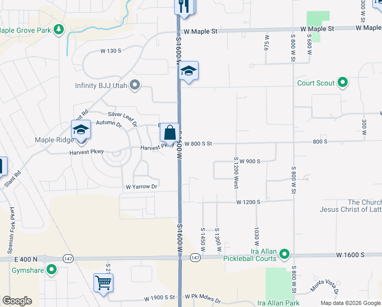 map of restaurants, bars, coffee shops, grocery stores, and more near 1483 West 800 South Street in Mapleton