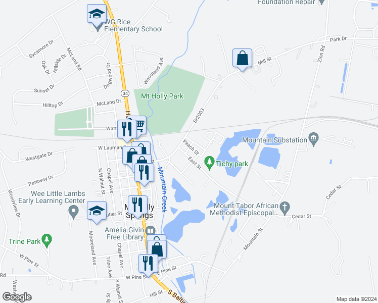 map of restaurants, bars, coffee shops, grocery stores, and more near 13 East Street in Mount Holly Springs