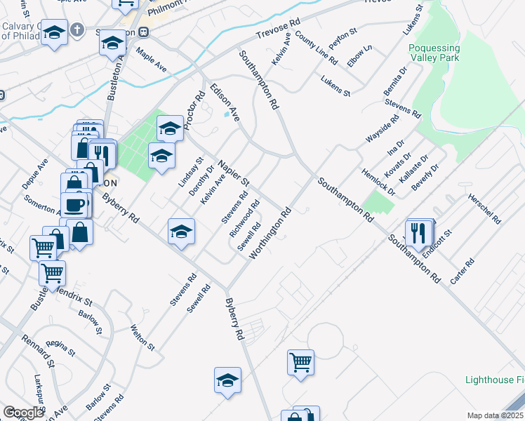map of restaurants, bars, coffee shops, grocery stores, and more near 13049 Sewell Road in Philadelphia