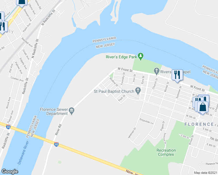 map of restaurants, bars, coffee shops, grocery stores, and more near 1019 West 4th Street in Florence