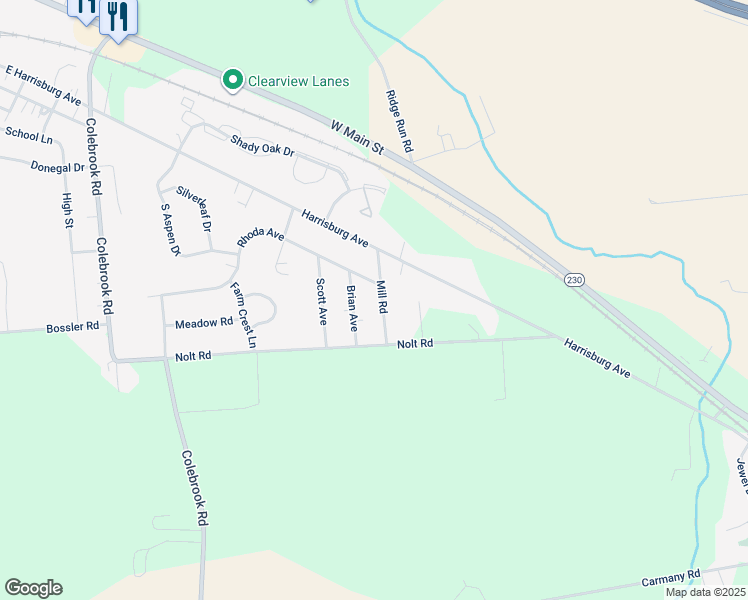 map of restaurants, bars, coffee shops, grocery stores, and more near 239 Mill Road in Mount Joy