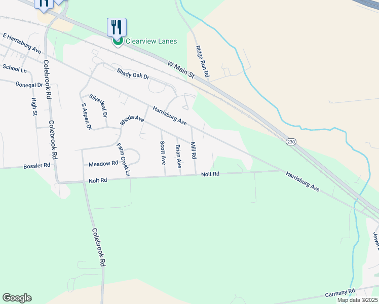 map of restaurants, bars, coffee shops, grocery stores, and more near 239 Mill Road in Mount Joy