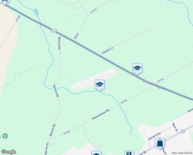 map of restaurants, bars, coffee shops, grocery stores, and more near Lobin Road in East Earl
