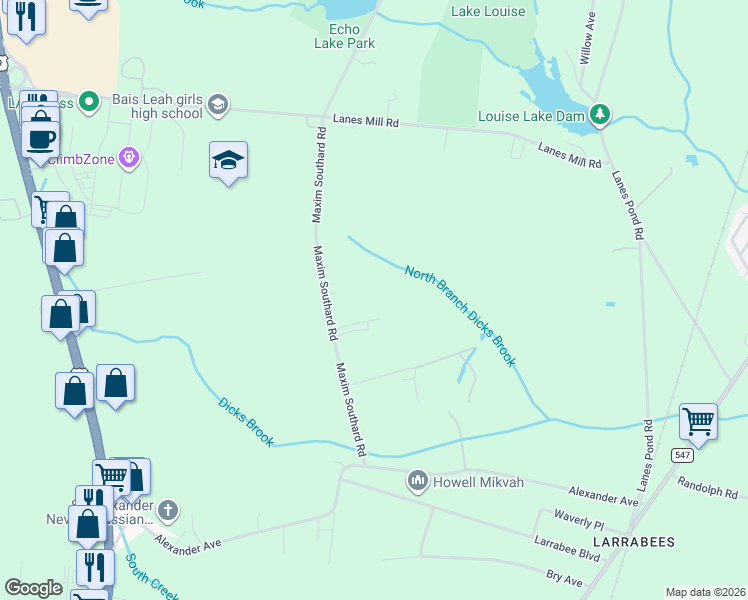 map of restaurants, bars, coffee shops, grocery stores, and more near 1064 Maxim Southard Road in Howell Township